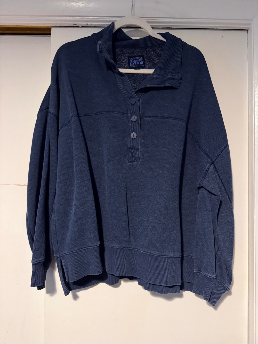 Lived In by American Eagle Women's Navy Button-Front Pullover Sweater